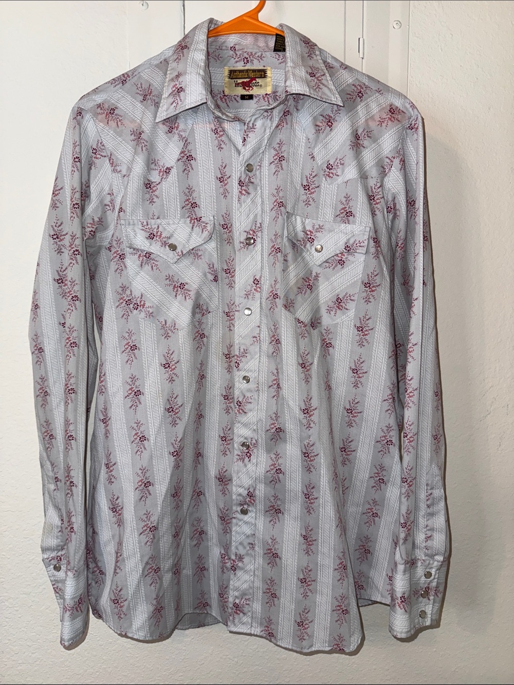Youngbloods Authentic Western Floral Stripe Long-Sleeve Shirt - gray & Burgundy